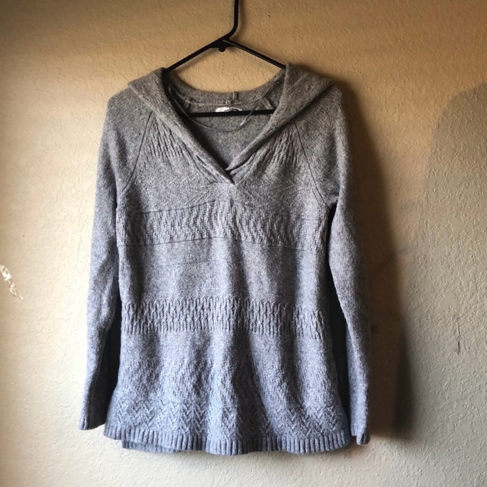 Sonoma Sweater Women’s Y2K Gray Hooded V-Neck Casual Preppy Knit Sweater Small